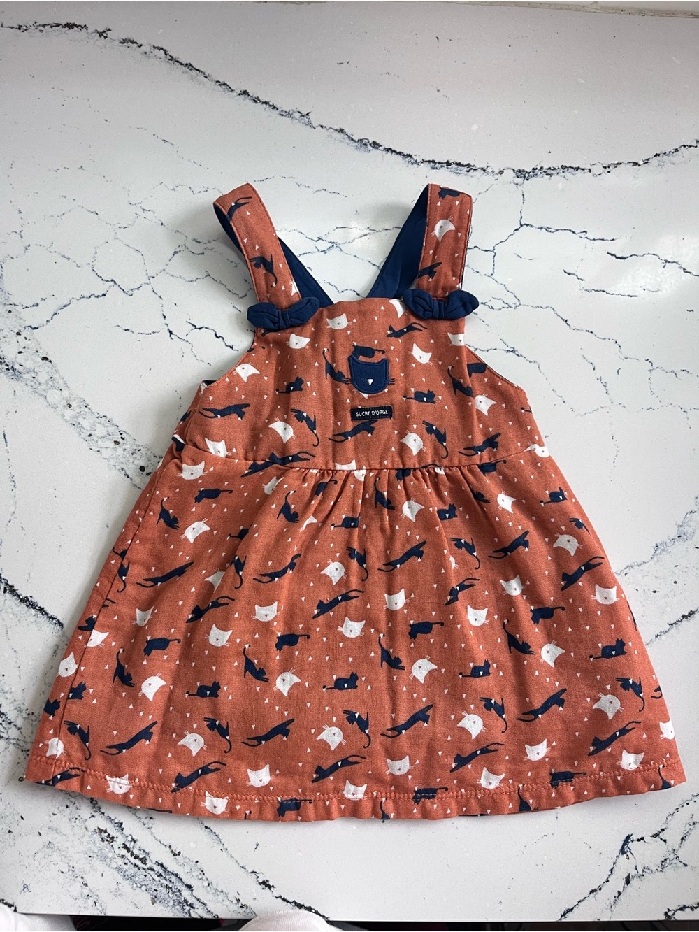 Sucre D'Orge Navy and Rust Animal-Print Pinafore